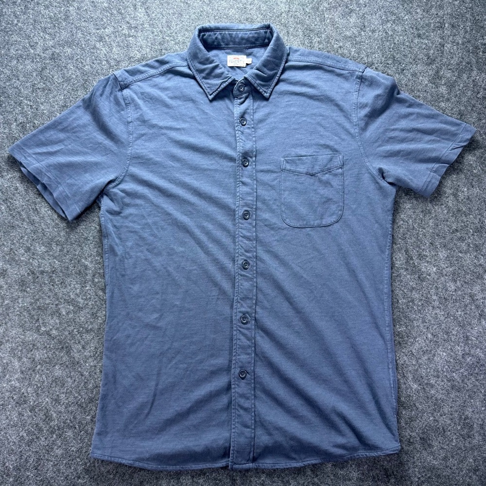 Faherty Mens Blue Slub Jersey Casual Button Down Shirt M